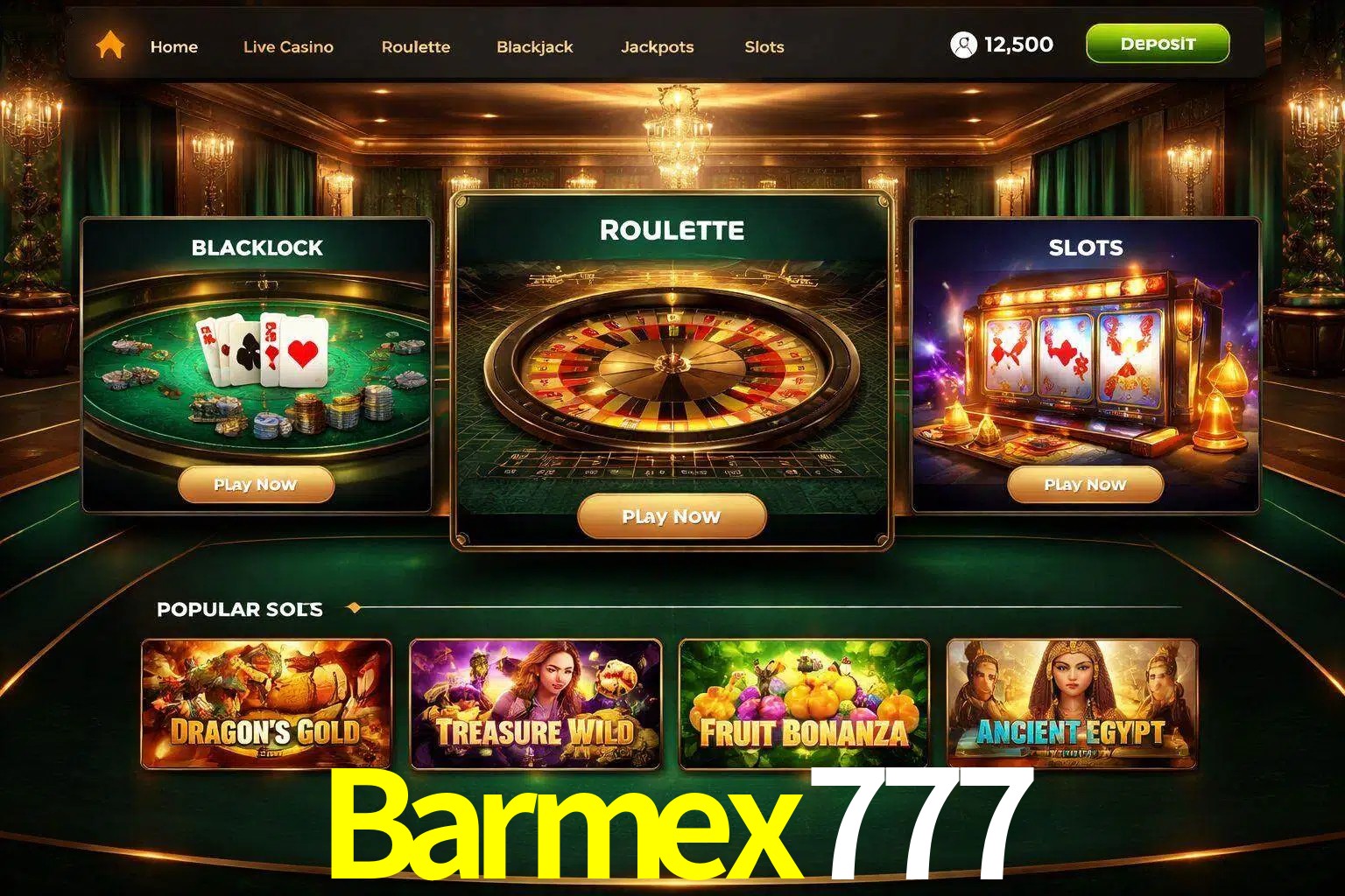 Vista de la plataforma Barmex777 Casino mostrando categorías organizadas de juegos en línea